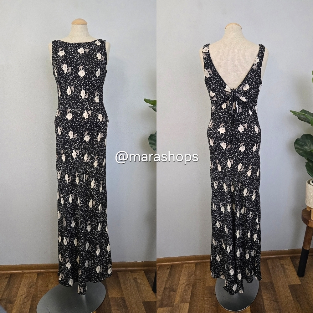 Vintage 90's Y2K Harlow Floral Print Black Maxi Slip On Dress